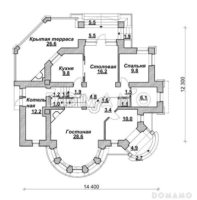 Проект компактного коттеджа в стиле модерн / План 1 этажа