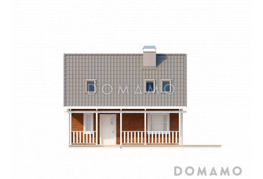 Проект компактного одноэтажного мансардного дома из кирпича с тремя спальнями и фронтальной террасой / Фасад 1