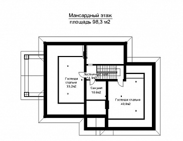 Проект двухэтажного загородного дома с высоким крыльцом / План мансардного этажа Проект двухэтажного загородного дома с высоким крыльцом / План мансардного этажа