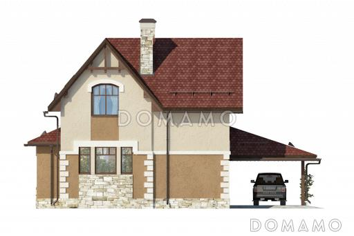 Проект дома с навесом для машины, котельной-постирочной, совмещенной кухней и гостиной / Фасад 1