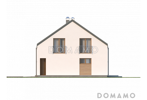 Проект просторного современного одноэтажного мансардного дома из газобетона с большой кухней-столовой, четырьмя комнатами и гаражом  / Фасад 3