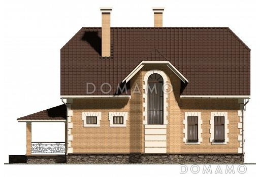 Проект коттеджа из кирпича с французскими балконами и большим кабинетом первого этажа / Фасад 2