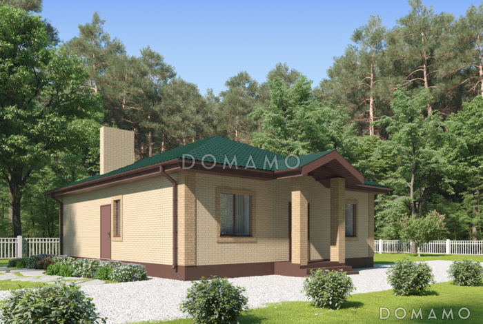 Проект загородного дома с кухней-столовой в ширину дома, тремя спальнями, двумя санузлами Проект загородного дома с кухней-столовой в ширину дома, тремя спальнями, двумя санузлами