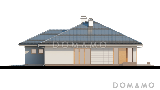 Проект одноэтажного дома из кирпича с выходом на террасу из гостиной и двух спален и с гаражом на два автомобиля / Фасад 3