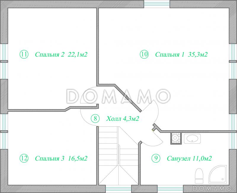 Проект увеличенного коттеджа в европейском стиле. / План мансардного этажа