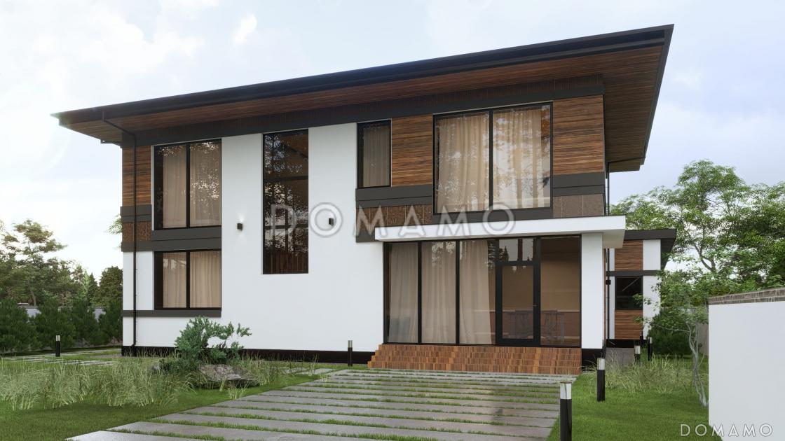 Проект двухэтажного дома с большими спальнями, гостевой комнатой и просторной гостиной / 1