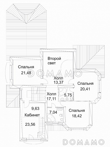 Проект дома из кирпича с сауной и пристроенным бассейном / План 2 этажа Проект дома из кирпича с сауной и пристроенным бассейном / План 2 этажа