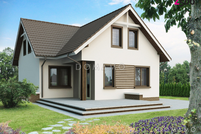 Проект одноэтажного мансардного дома из кирпича с балконом над входом Проект одноэтажного мансардного дома из кирпича с балконом над входом