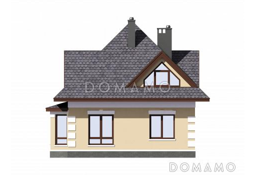 Проект одноэтажного дома из газобетона с мансардой, эркером, треугольными окнами и шатровой ломанной крышей / Фасад 4