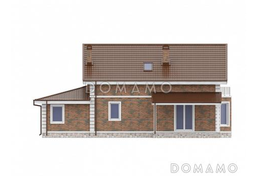 Проект дома с 4 спальнями, эркером в гостиной, террасой и пристроенным гаражом / Фасад 3