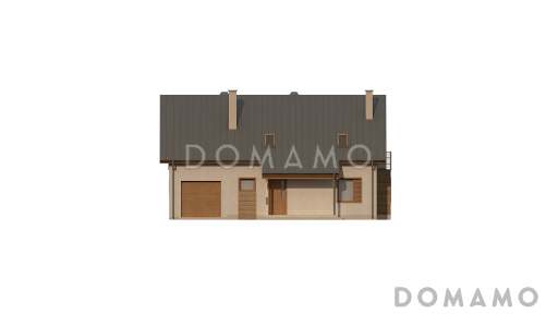 Проект мансардного дома из кирпича с прямоугольным эркером и со встроенным гаражом / Фасад 4