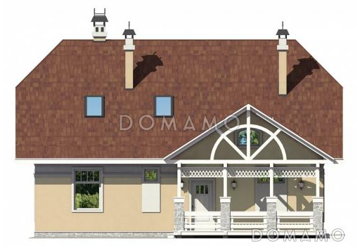 Проект коттеджа с двумя кладовыми и вытянутым крыльцом / Фасад 1