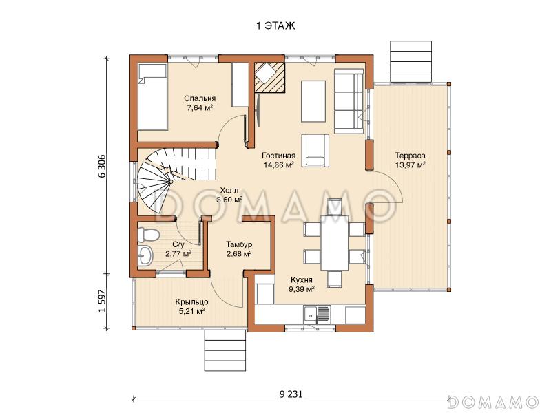 Каркасный дом "Гамма" / План 1 этажа
