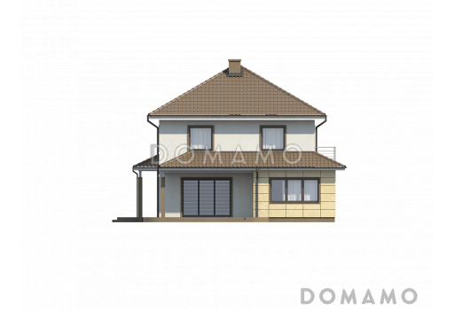 Проект просторного современного двухэтажного дома из газобетона, с пятью комнатами, бильярдной и гаражом  / Фасад 4