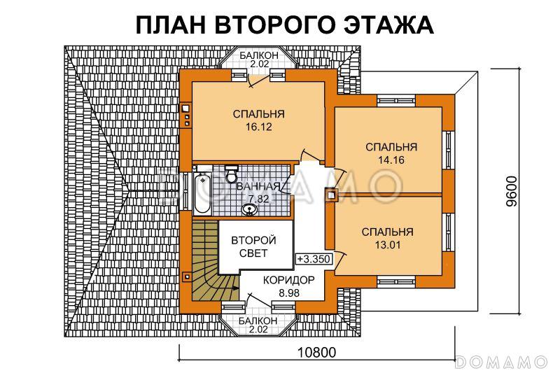 Проект дома из пеноблоков со вторым светом / План 2 этажа
