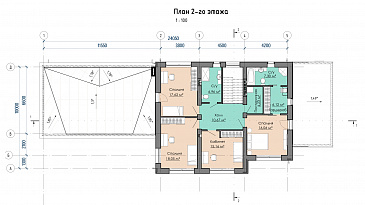 Проект дома с 3 спальнями, кабинетом, гаражом, сауной и спортзалом / План 2 этажа
