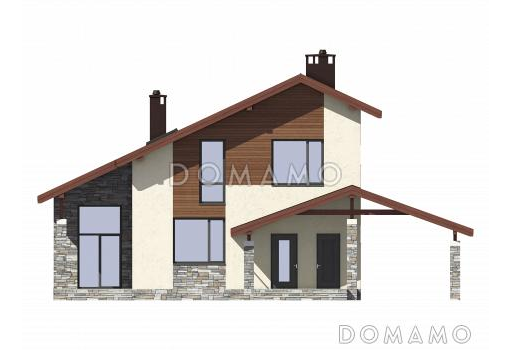 Проект дома из газобетона с большим навесом для авто / Фасад 1