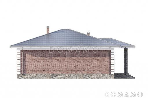 Проект одноэтажного дома с большим тамбуром, тремя комнатами, верандой и террасой / Фасад 2