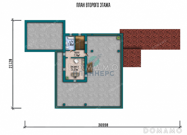 Проект двухэтажного дома с бассейном и гаражом на два автомобиля / План 2 этажа Проект двухэтажного дома с бассейном и гаражом на два автомобиля / План 2 этажа