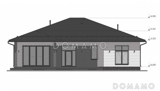 Проект одноэтажного дома с четырьмя спальнями в стиле Райт S-198 / Фасад 1