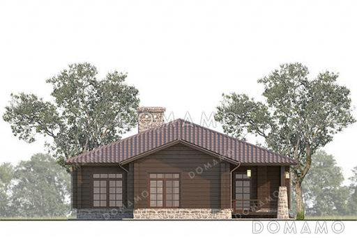 Проект одноэтажного дома с террасой, окнами в пол, 3 спальнями и кухней-гостиной / Фасад 2