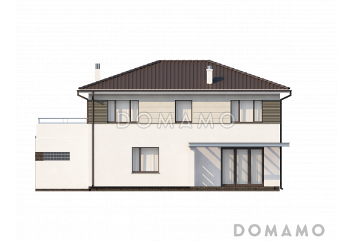 Проект современного двухэтажного дома из газобетона с четырьмя спальнями и гаражом на два автомобиля / Фасад 3