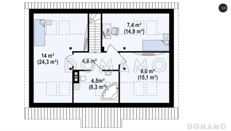 Проект одноэтажного дома из кирпича с тремя спальнями на мансардном этаже и гаражом / План мансардного этажа