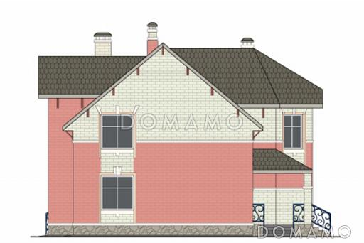 Проект кирпичного дома с необычной конфигурацией кровли / Фасад 1