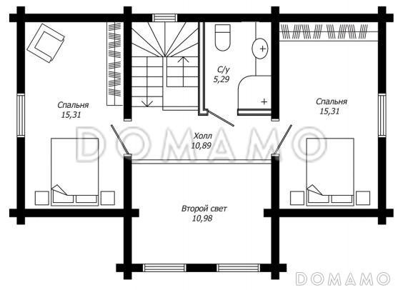 Проект компактного дома из клееного бруса / План мансардного этажа