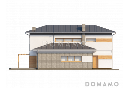 Проект современного двухэтажного дома из кирпича с четырьмя спальнями и пристроенным гаражом / Фасад 4