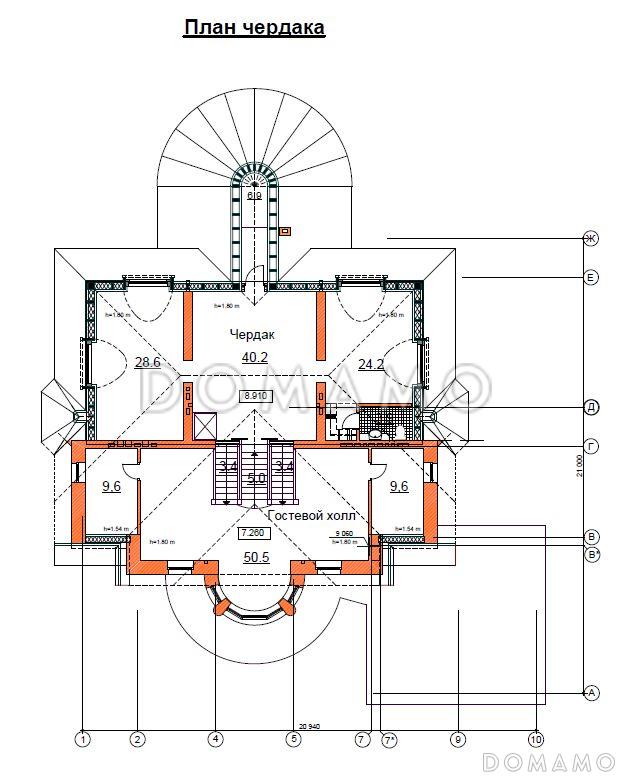Проект загородного жилого дома спроектированного в традициях неоклассицизма начала ХХв. / План мансардного этажа
