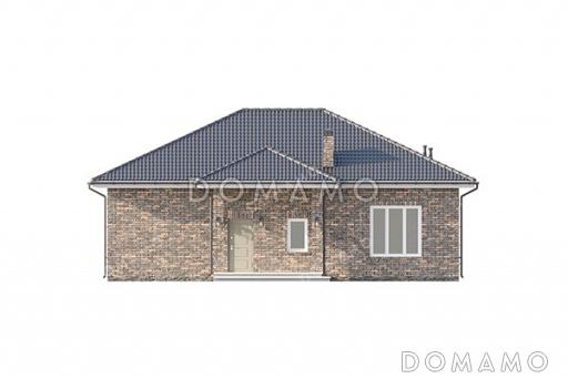 Проект одноэтажного дома с тремя спальнями, большой террасой и сауной / Фасад 3