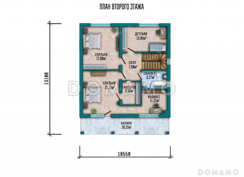 Проект дома с террасой и балконом / План мансардного этажа