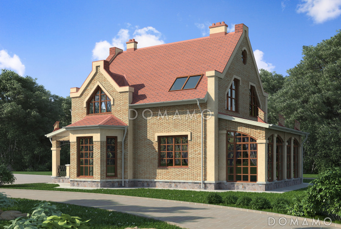 Проект дома из газобетона с просторной верандой