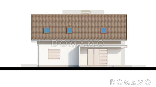 Проект одноэтажного мансардного дома из газобетона с дополнительной спальней и кабинетом на первом этаже / Фасад 2