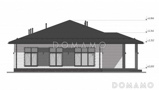 Проект одноэтажного дома с четырьмя спальнями в стиле Райт S-198 / Фасад 4