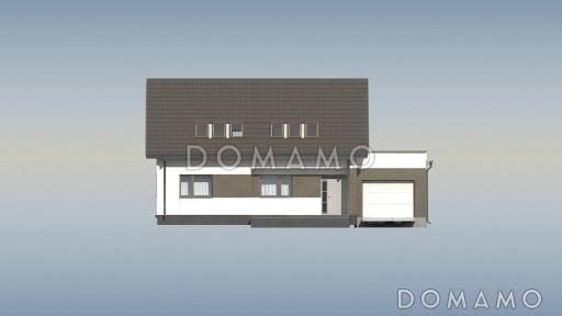 Проект одноэтажного коттеджа из газобетона с мансардным этажом, большой светлой гостиной и пристроенным гаражом / Фасад 3