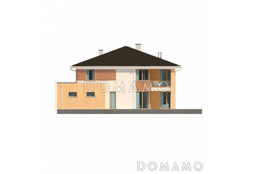 Проект просторного двухэтажного дома из газобетона с гаражом на два автомобиля для большой семьи  / Фасад 4