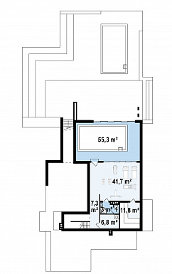 Проект красивого просторного двухэтажного коттеджа из кирпича с бассейном на цокольном этаже / План цокольного этажа Проект красивого просторного двухэтажного коттеджа из кирпича с бассейном на цокольном этаже / План цокольного этажа