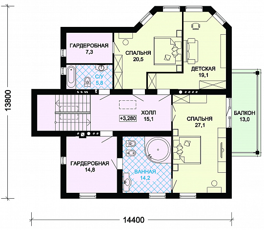 Проект особняка из пеноблоков с цокольным этажом / План мансардного этажа