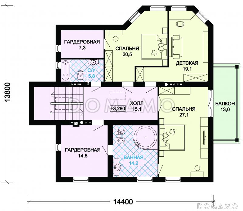 Проект особняка из пеноблоков с цокольным этажом / План мансардного этажа