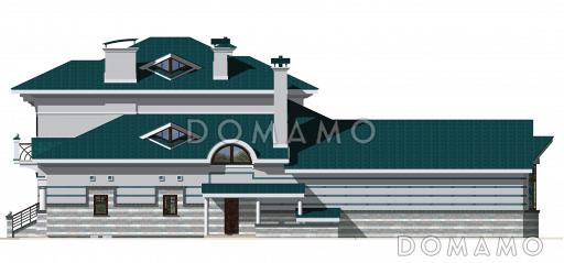 Проект коттеджа с бассейном, зимним садом и гаражом на 2 а/м,  / Фасад 4