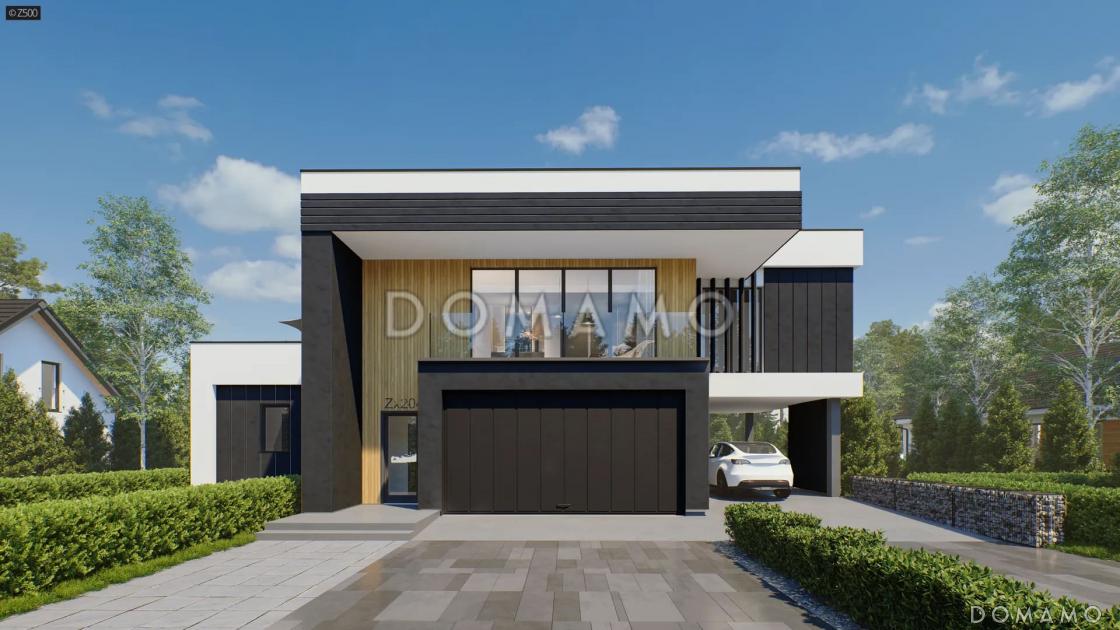 Проект двухэтажного кирпичного дома с террасой, бассейном, гаражом / 2