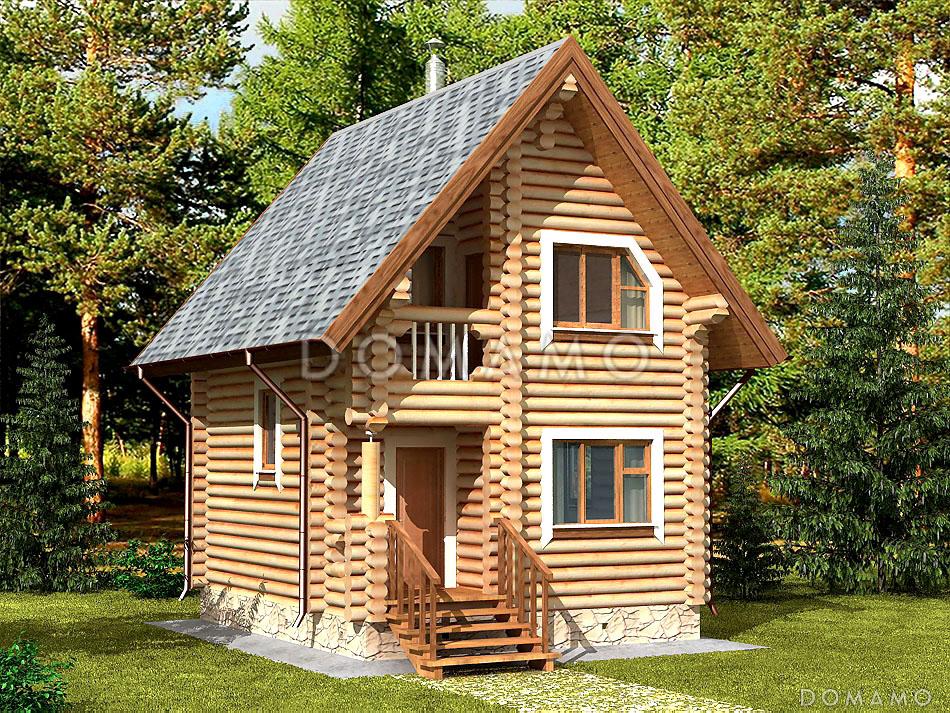 Проект компактного деревянного дома с камином и  двумя спальнями в мансарде / 1