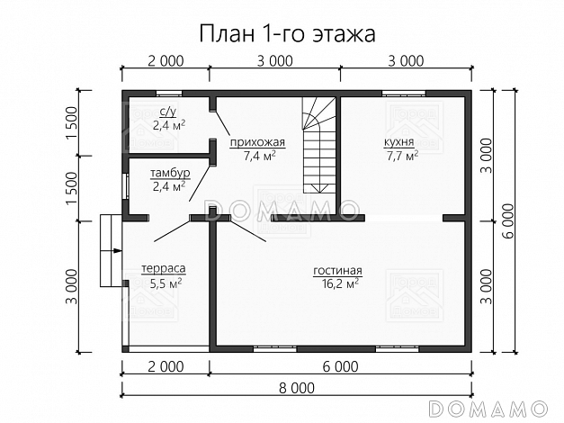 Каркасный дом "Берлинер" / План 1 этажа Каркасный дом "Берлинер" / План 1 этажа