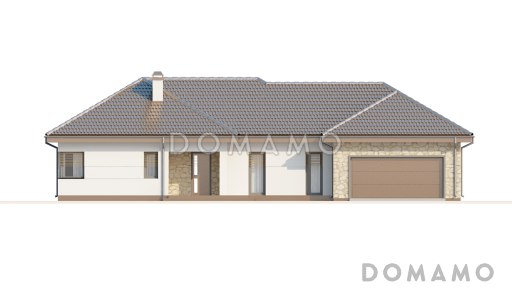 Проект одноэтажного дома из кирпича с большим встроенным гаражом на два автомобиля и мастерской / Фасад 3