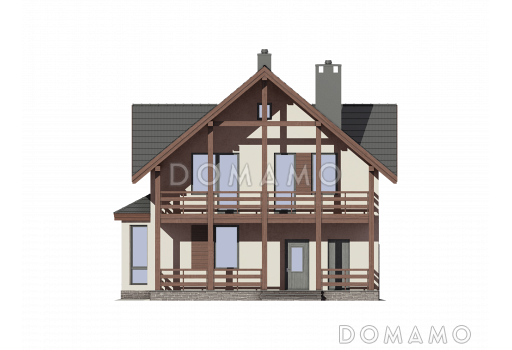 Проект загородного дома из SIP панелей с тремя спальными комнатами на мансардном этаже / Фасад 4