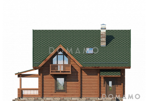Проект деревянного дома с удобствами, просторной гостиной и тремя спальными комнатами / Фасад 2
