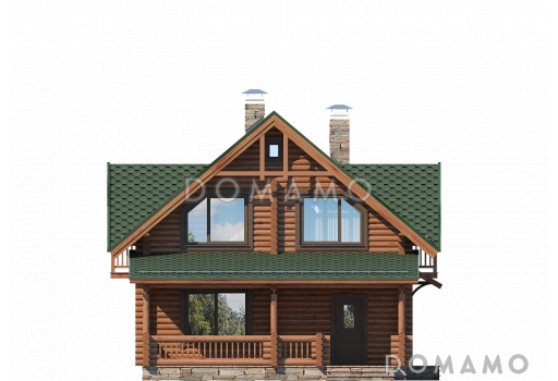 Проект деревянного дома с удобствами, просторной гостиной и тремя спальными комнатами / Фасад 1