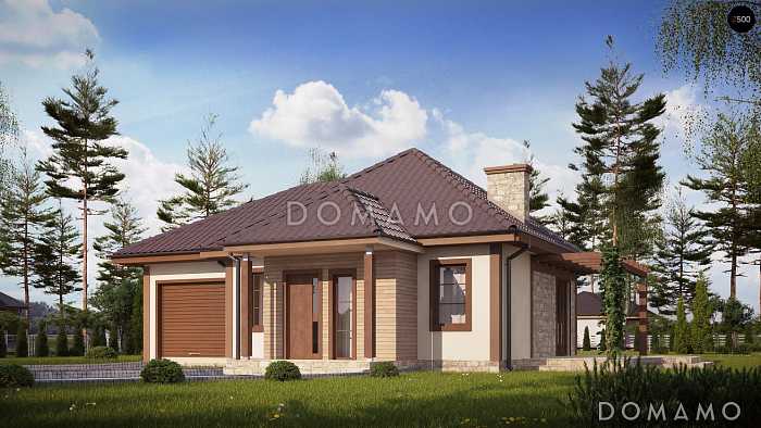 Проект компактного одноэтажного дома из газобетона с одной спальней и гаражом